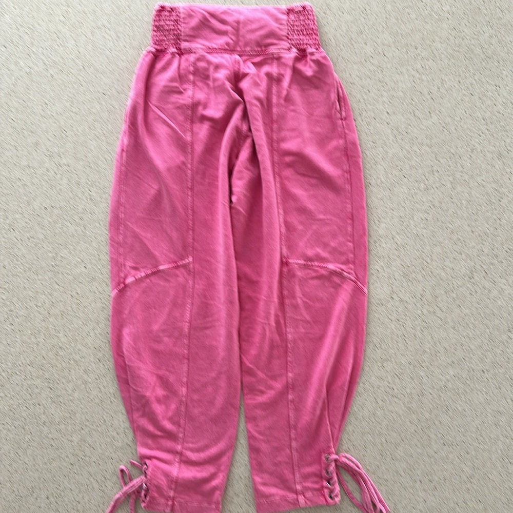FREE PEOPLE đź’• High Waist Pink Cotton Jogger Beach Pants with Ankle Ties Women XS - Picture 10 of 15